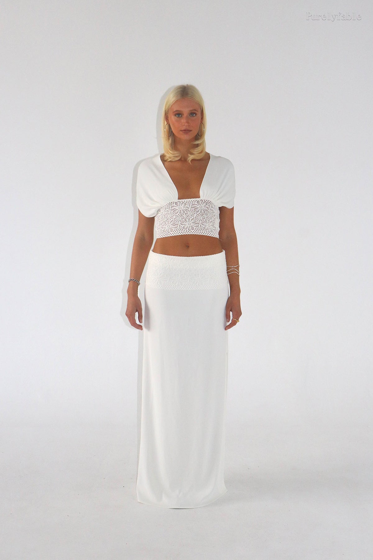 Alina White Short Top Irregular Skirt Ttwo-Piece Set