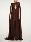 Helena Brown Draped Cape Dress