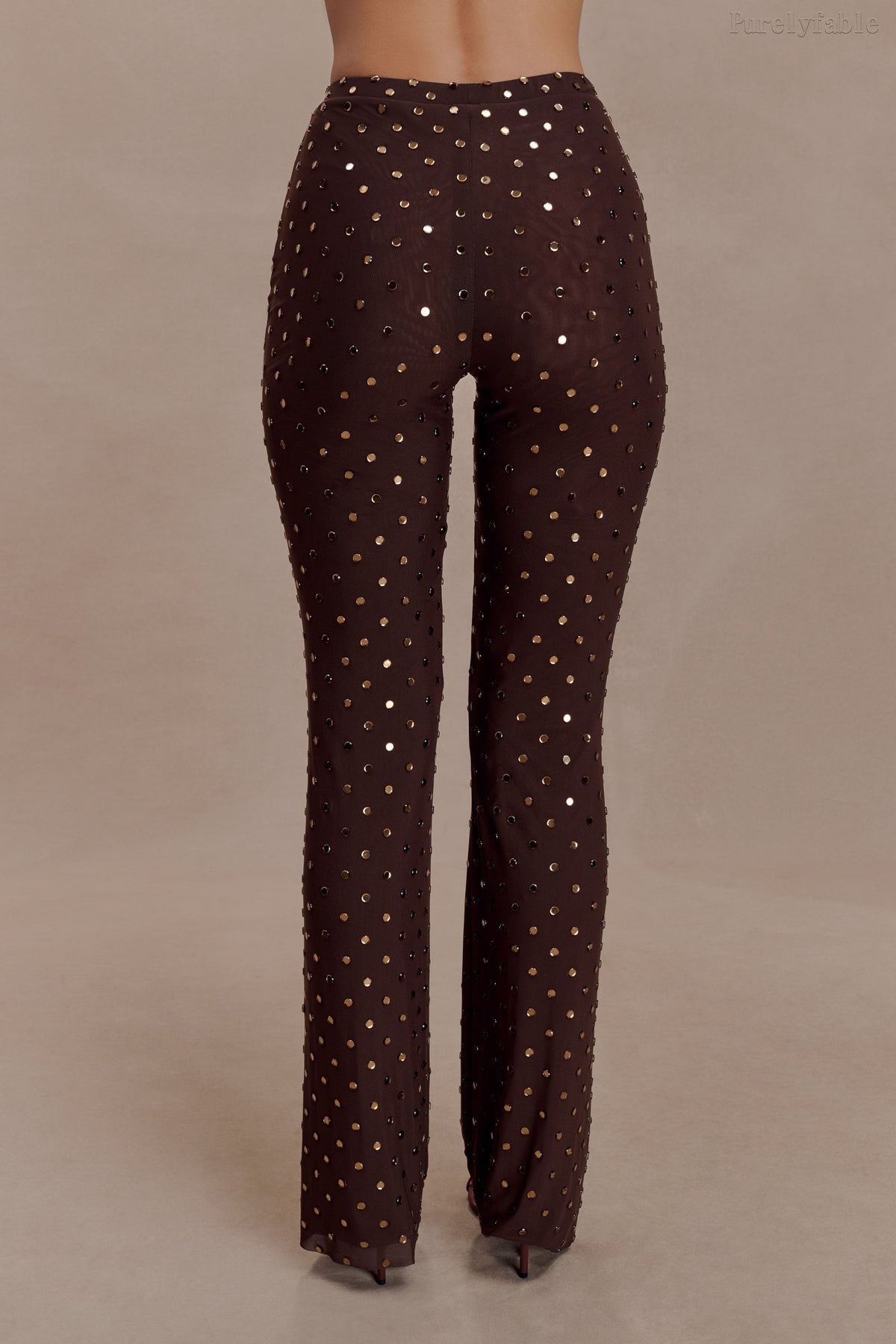 Saskia Brown Mesh Perspective Split Top Pants Set