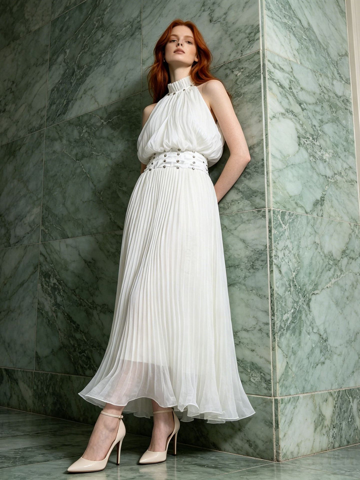 Elora Versatile White Pleated Maxi Skirt