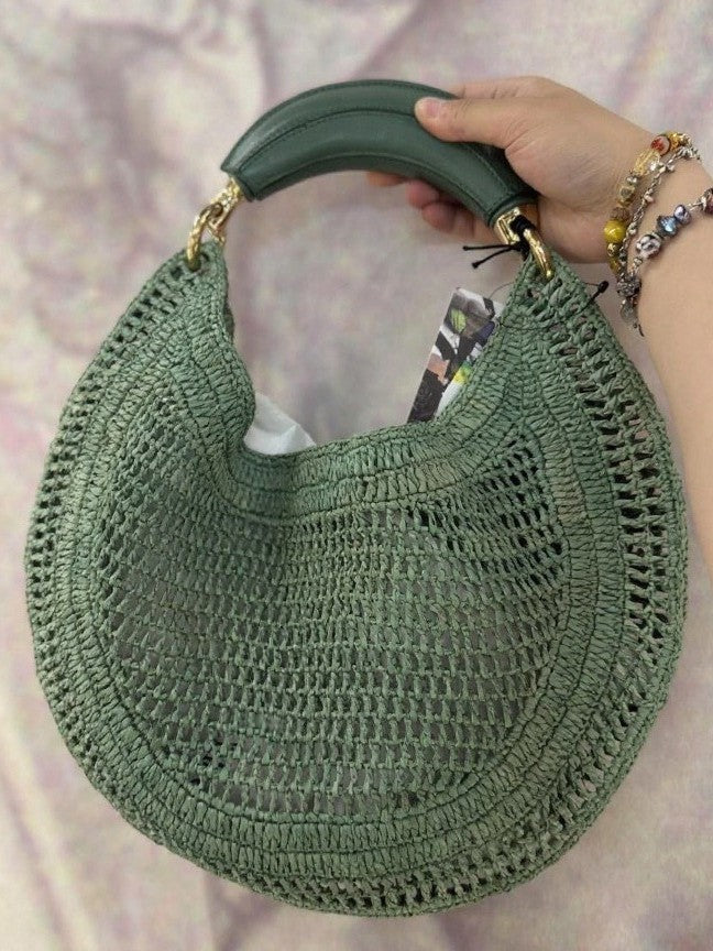 Blue Crescent-Shaped Cutout Handbag