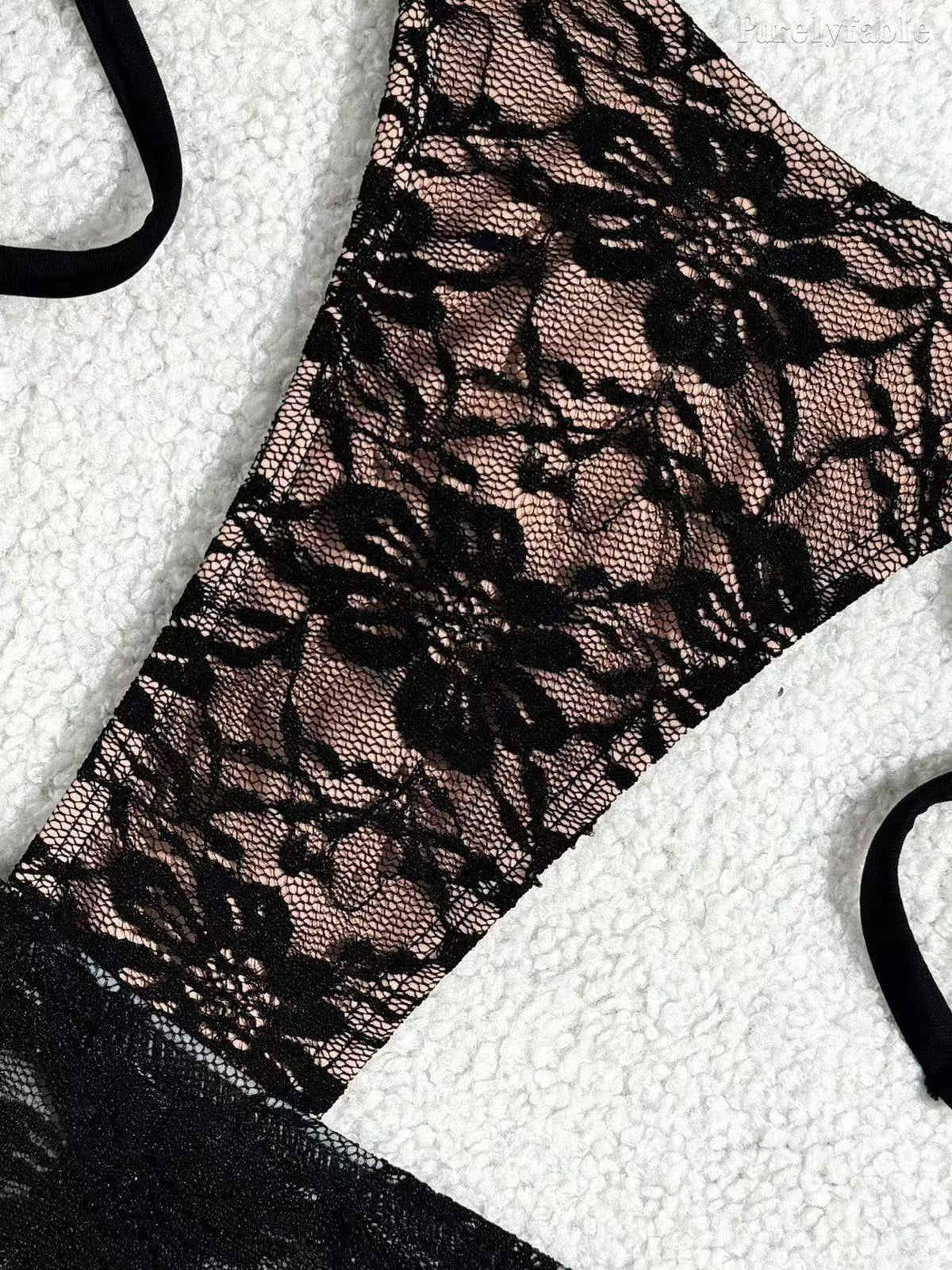 Black Lace Three-Piece Bikini Set