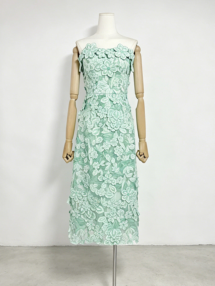 Giselle Pink Strapless Dress With Floral Appliqués