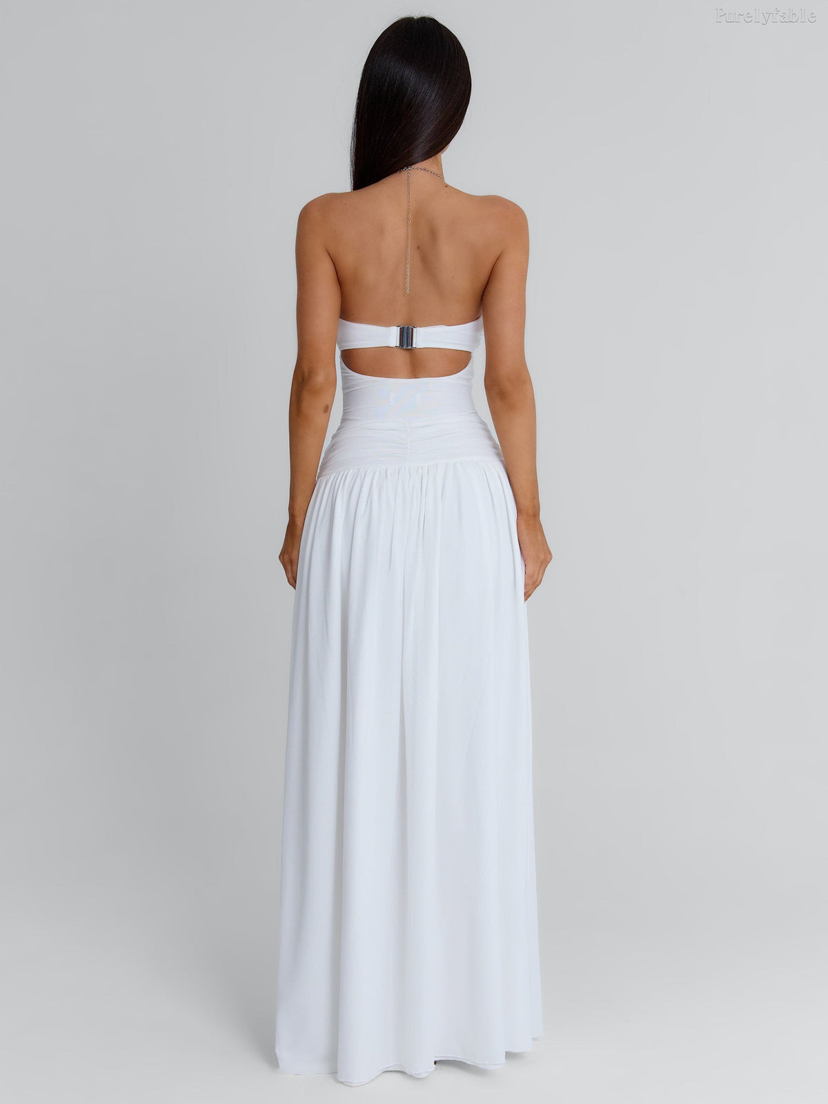 Azalea White Bead Chain Hanging Neck Hollow Dress