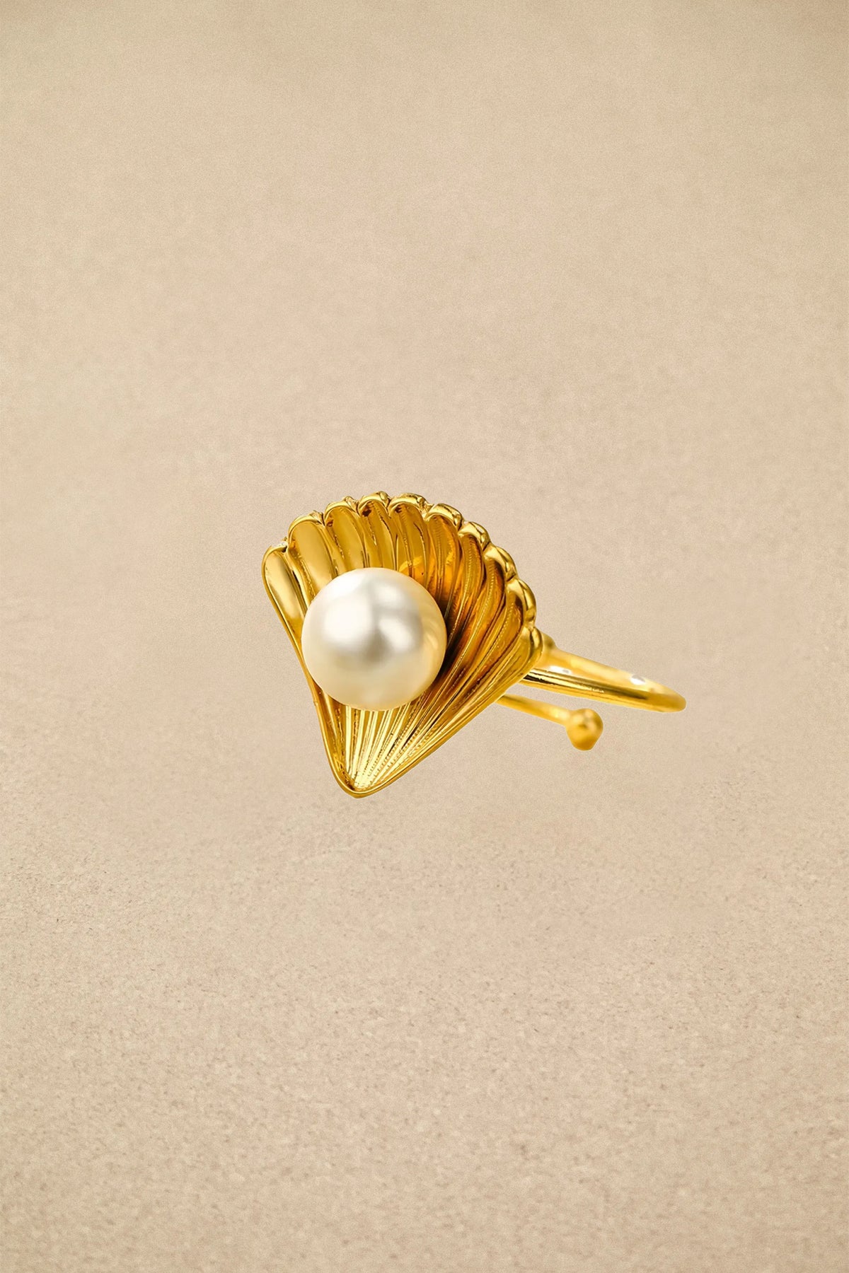 Scalloped Shell Pearl Accent Ring