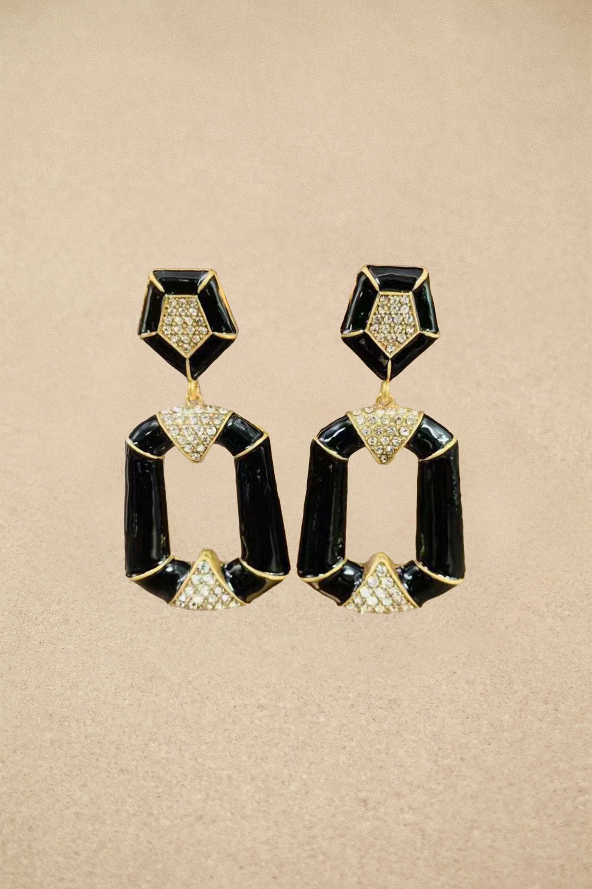 Enamel Geometric Crystal Dangle Earrings