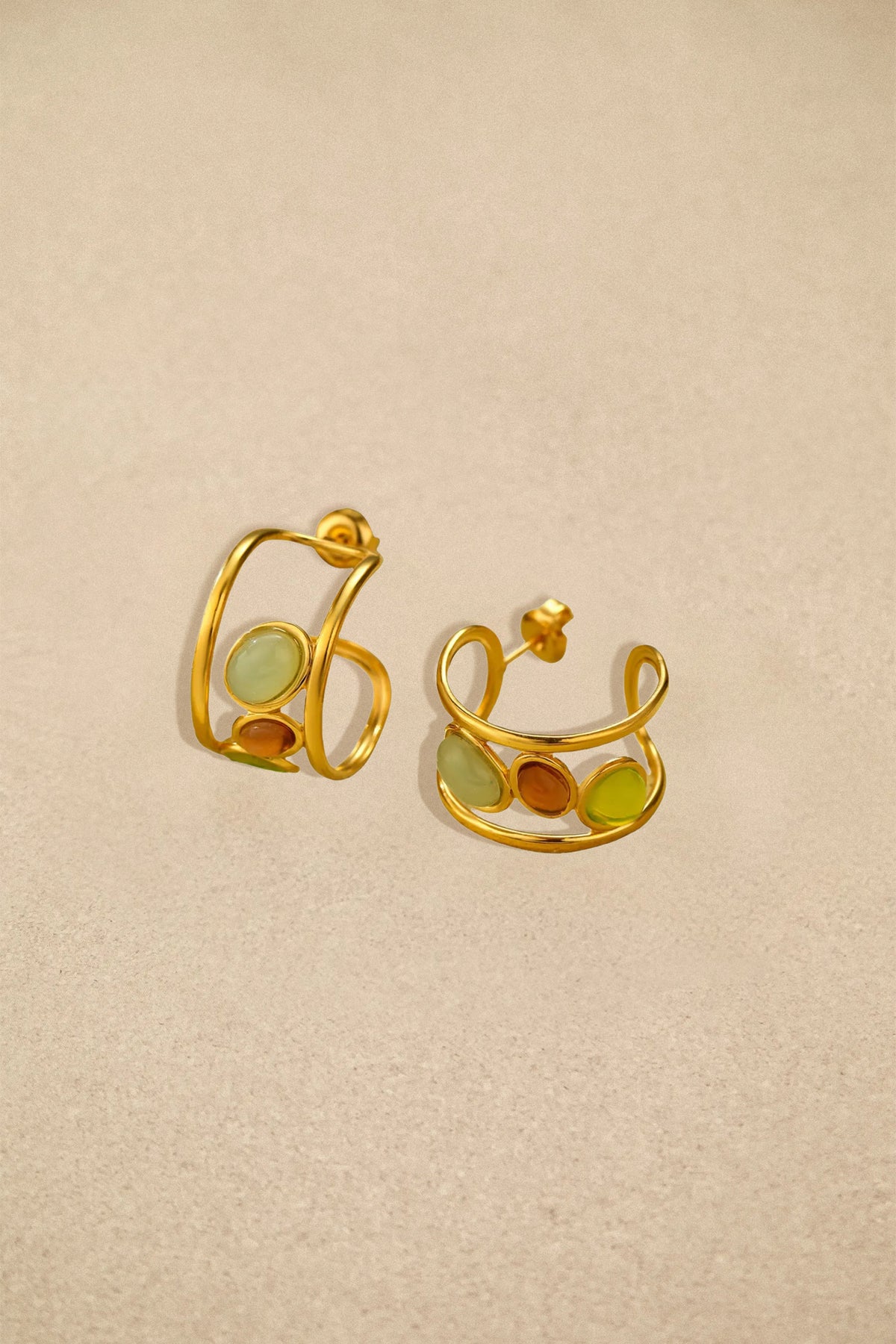 Multi Stone Hoop Stud Earrings