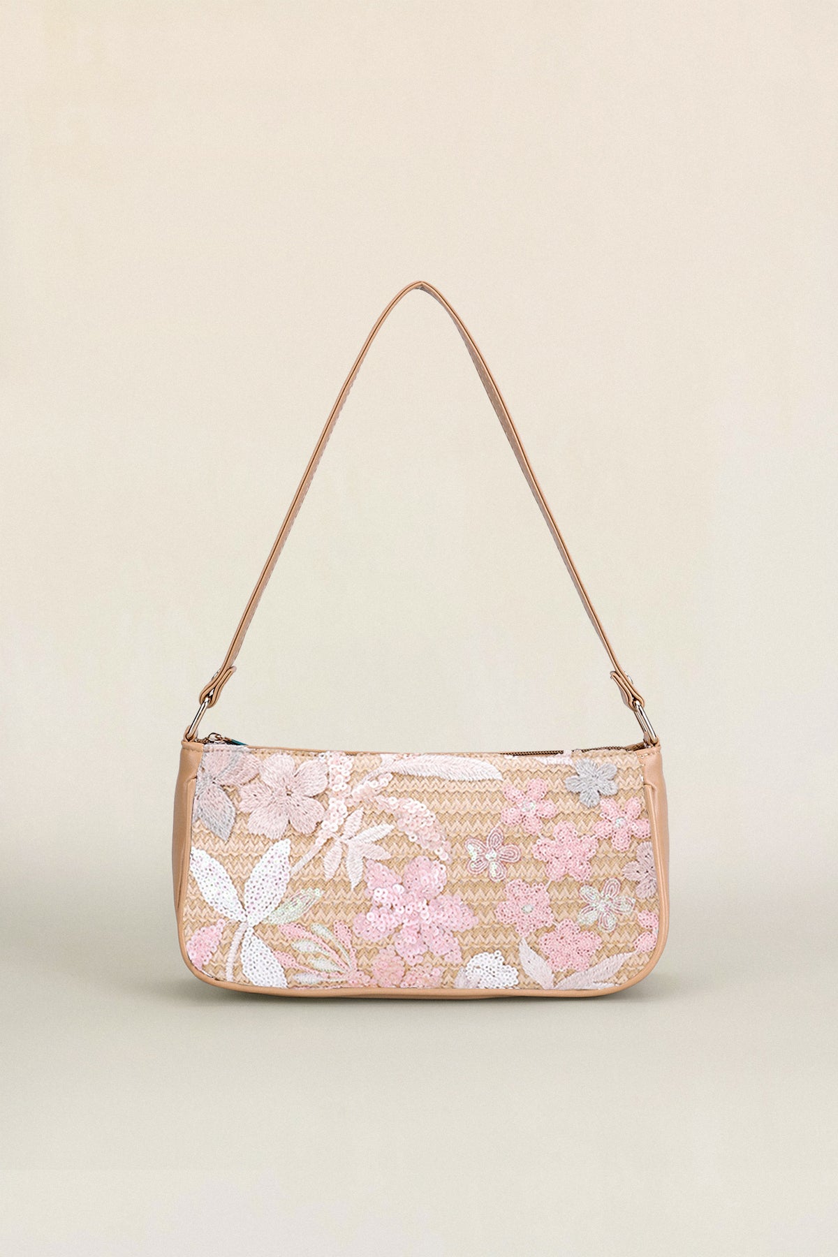 Floral Embroidered Sequin Shoulder Bag