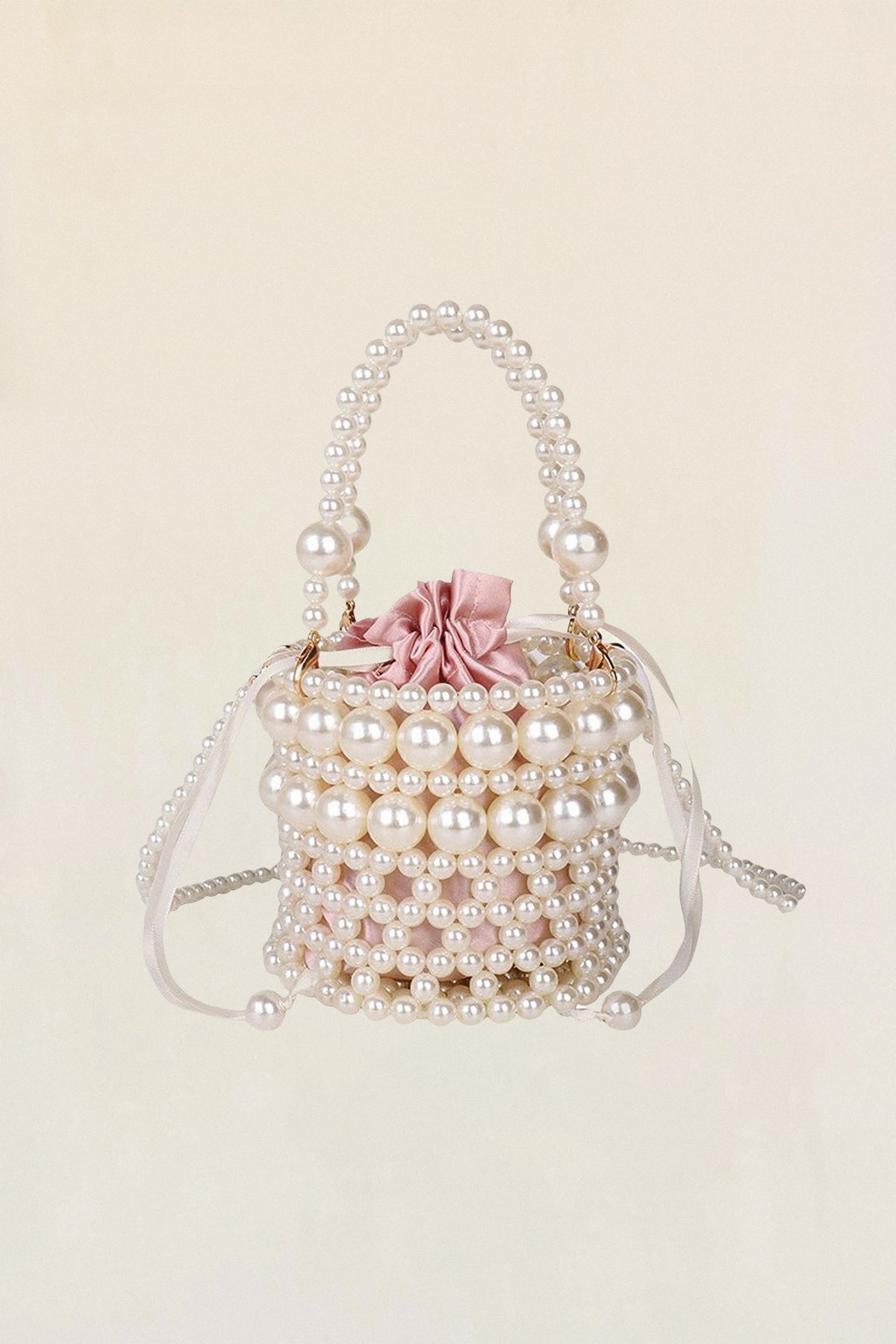 Faux Pearl Drawstring Bucket Bag