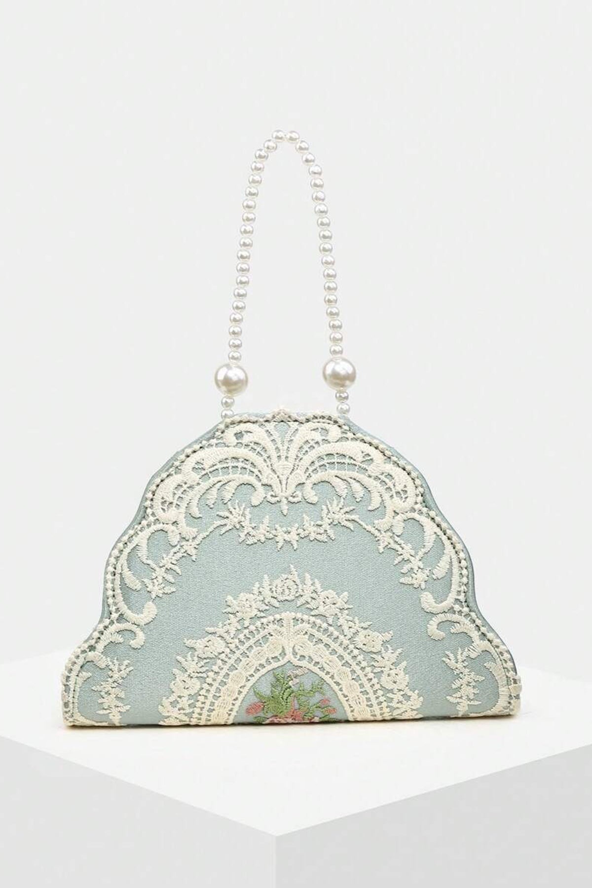 Lace Embroidery Pearl Strap Handle Bag
