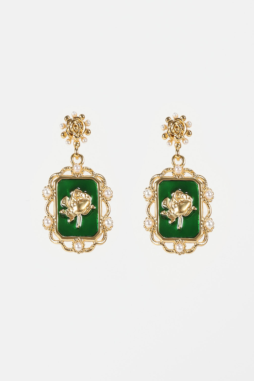 Faux Pearl Metal Floral Earrings