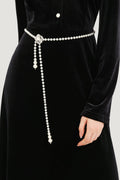 Floral Metal Pearl Waist Chain Silver