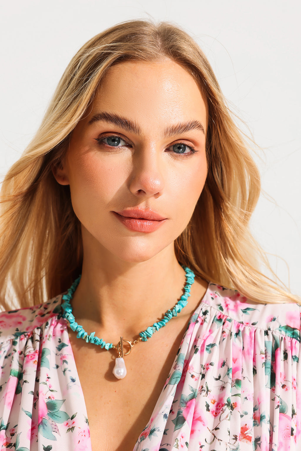 Faux Baroque Pearl Turquoise Necklace