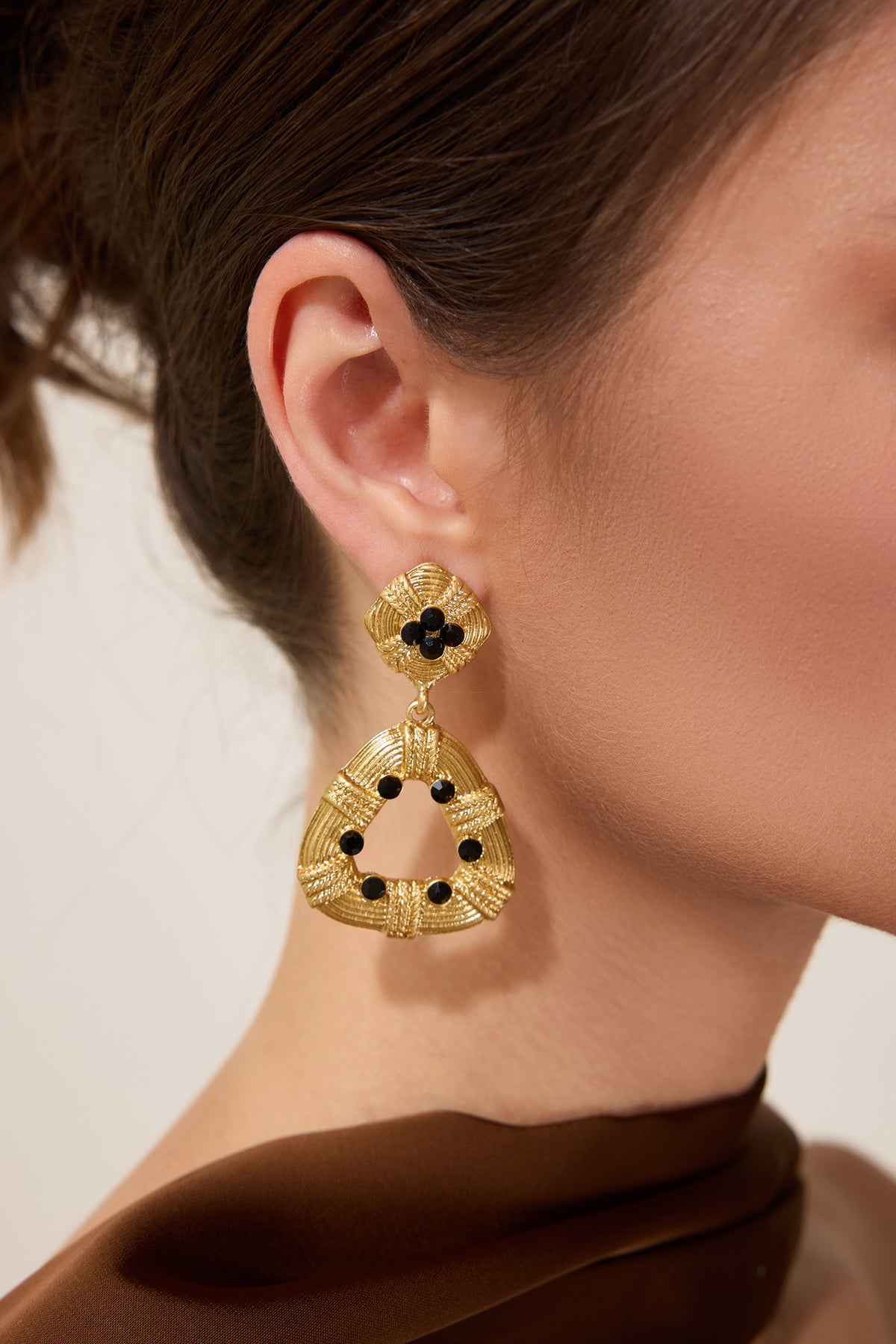 Vintage Geometric Shape Imitation Gemstone Metal Earrings