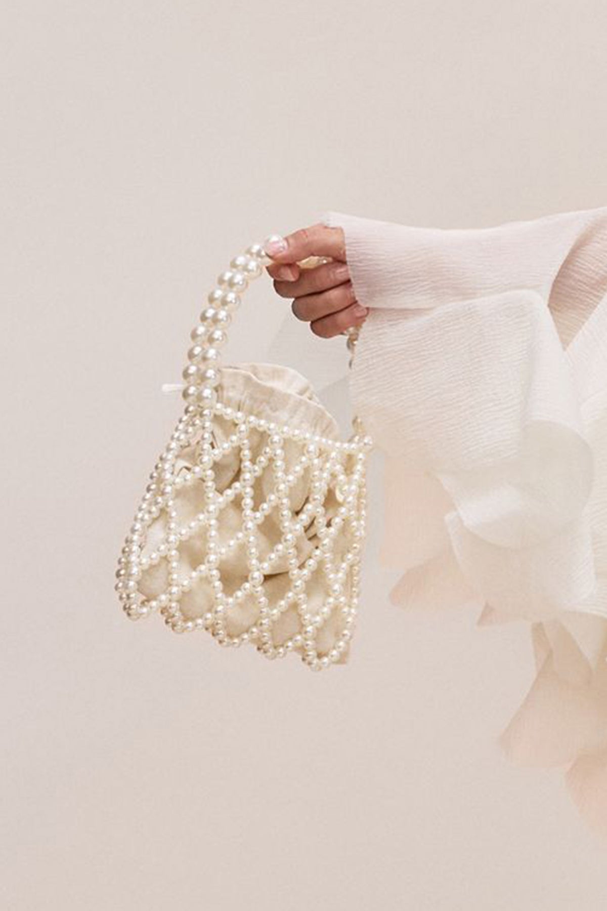 Pearl Beaded Drawstring Handbag