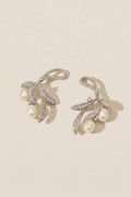 Crystal Feather Pearl Dangle Earrings