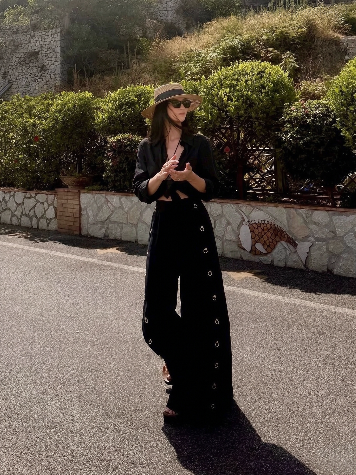 Milana Black Knotted Side-Sleeve Pants Set