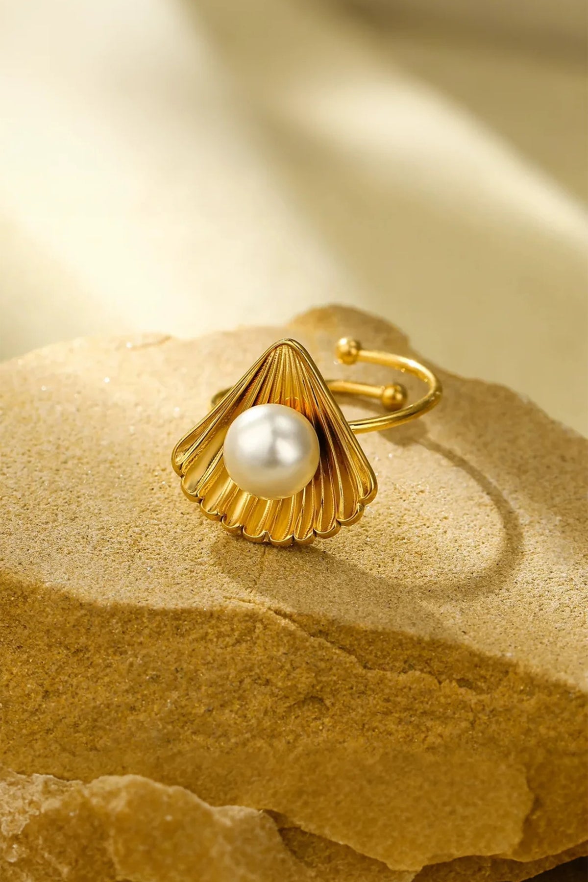 Scalloped Shell Pearl Accent Ring