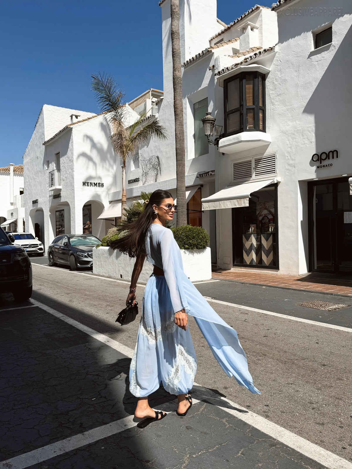 Nalani Blue Asymmetric Single-Sleeve Long Pants Set