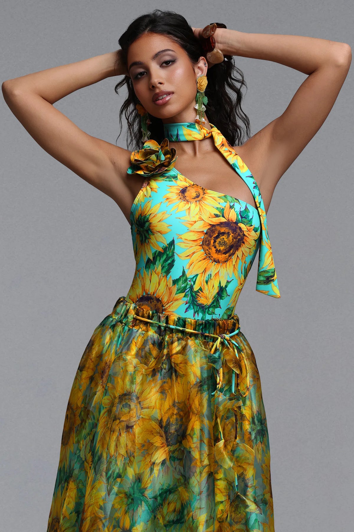 Mabel Yellow Sunflower Print One-Piece Swimwear Set