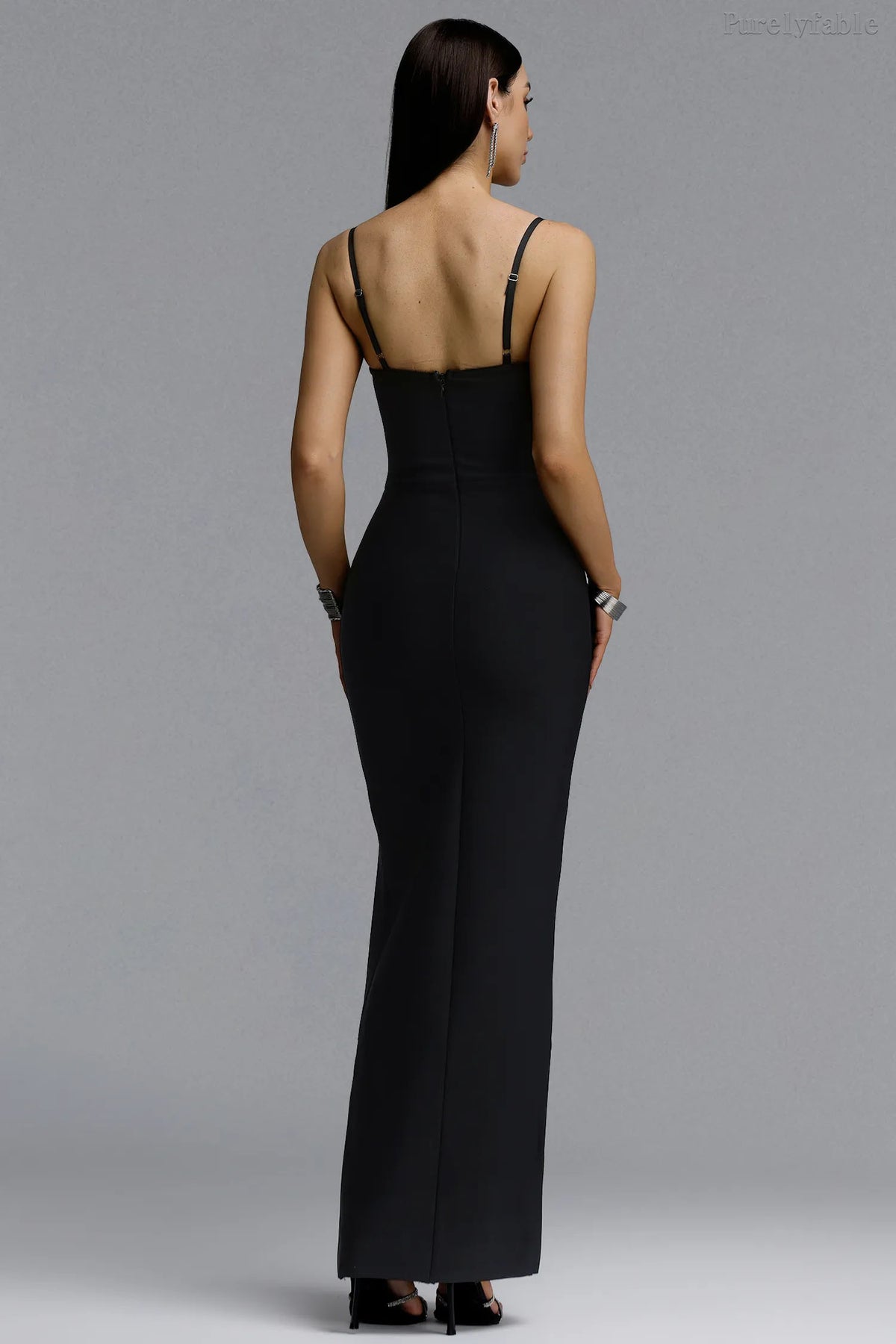 Aleah Black Rhinestone Strapless Slim Fit Dress