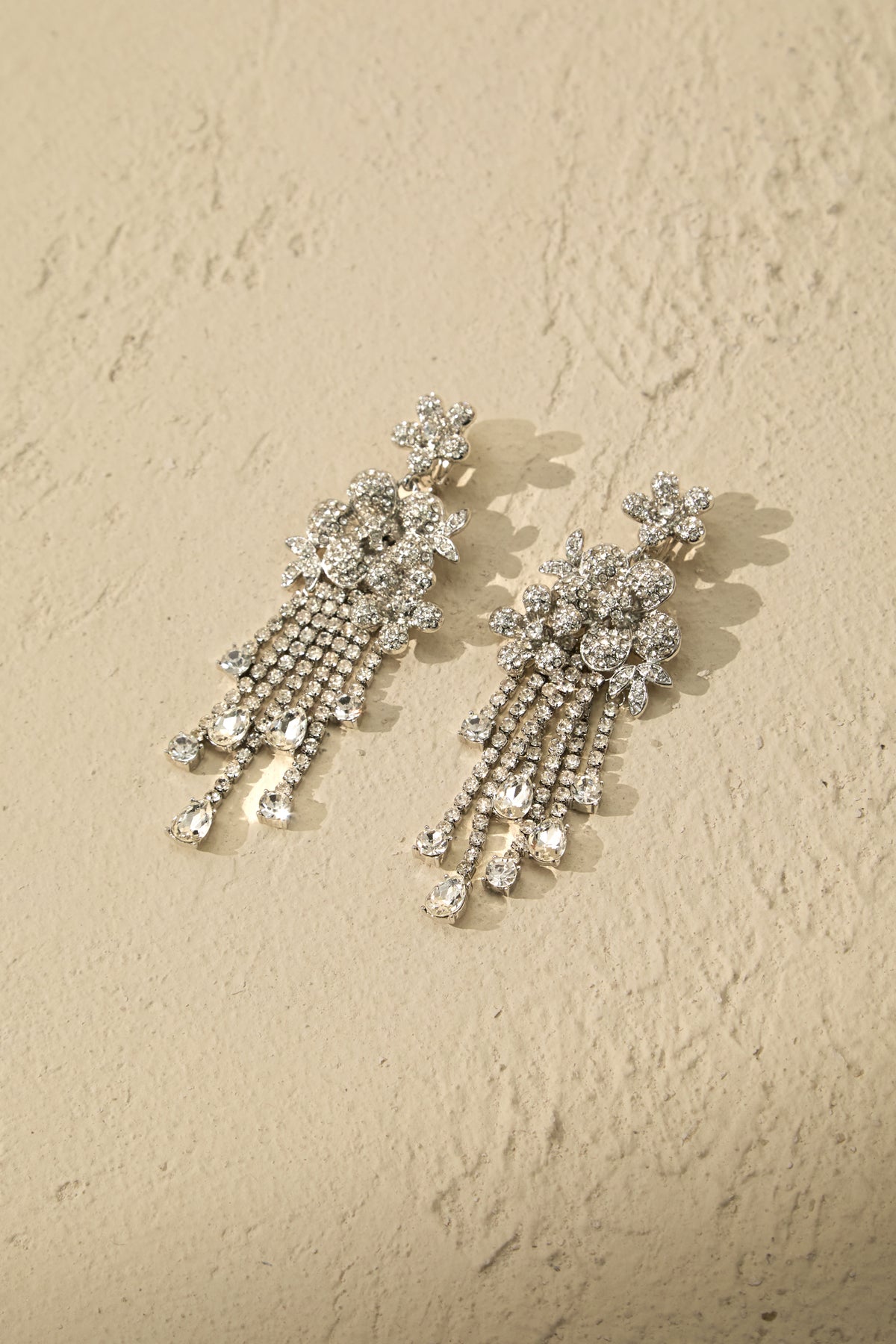 Crystal Floral Chandelier Tassel Drop Earrings
