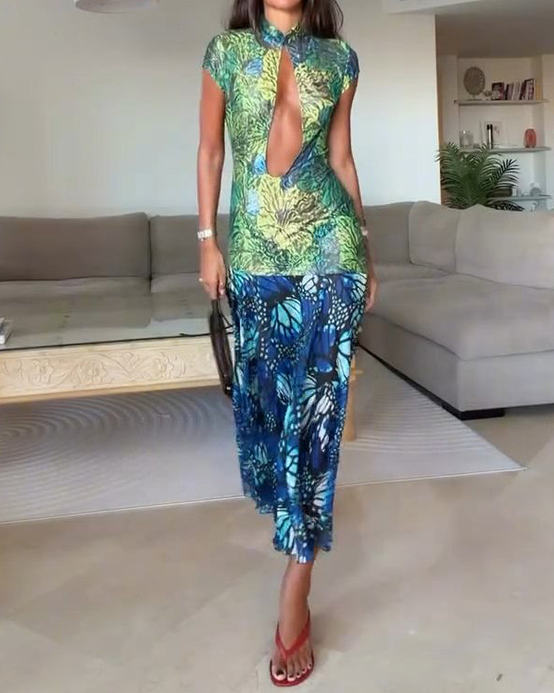 Calista Colorful Print Cut-Out Dress