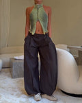 Solange Black Buckled Halter & Pleated Parachute Trouser Two-Piece Set