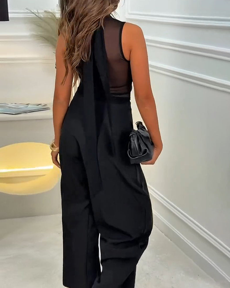 Valentina Black Mesh Crop Top and Over Wide Leg Pants Two Piece Set