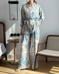 Paloma Blue Lapel Printed Shirt & Wide-Leg Pants Two-Piece Set