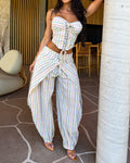 Brielle Colorful Lace-Up Corset Top and Overlay Trousers Two-Piece Set
