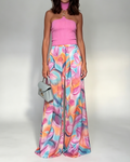 Veda Pink Halter Knit Top and Printed Wide-Leg Trousers Two-Piece Set