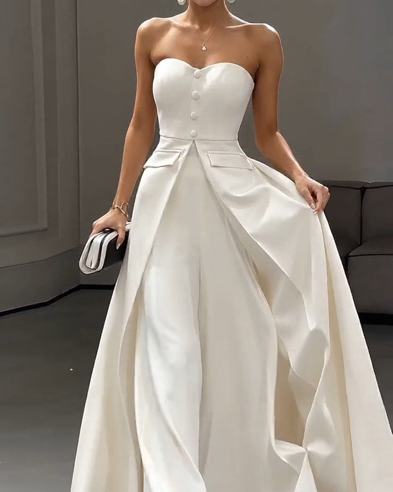 Soraya White Strapless Sweetheart and Pants Two-Piece Set