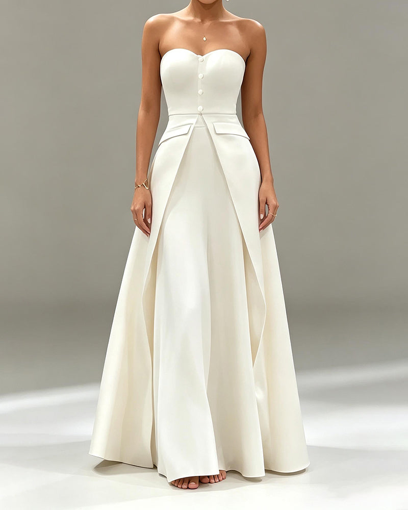 Soraya White Strapless Sweetheart and Pants Two-Piece Set