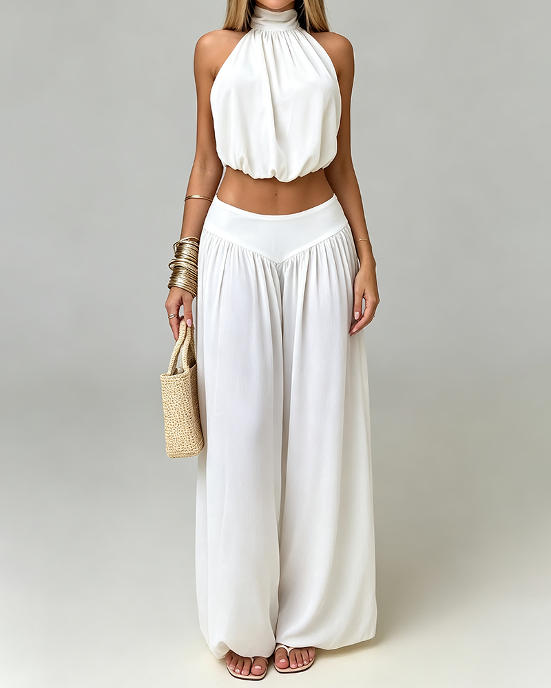 Clementine White Halter Neck Two-Piece Set
