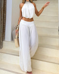 Clementine White Halter Neck Two-Piece Set