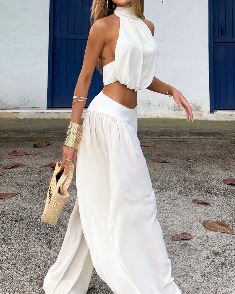 Clementine White Halter Neck Two-Piece Set