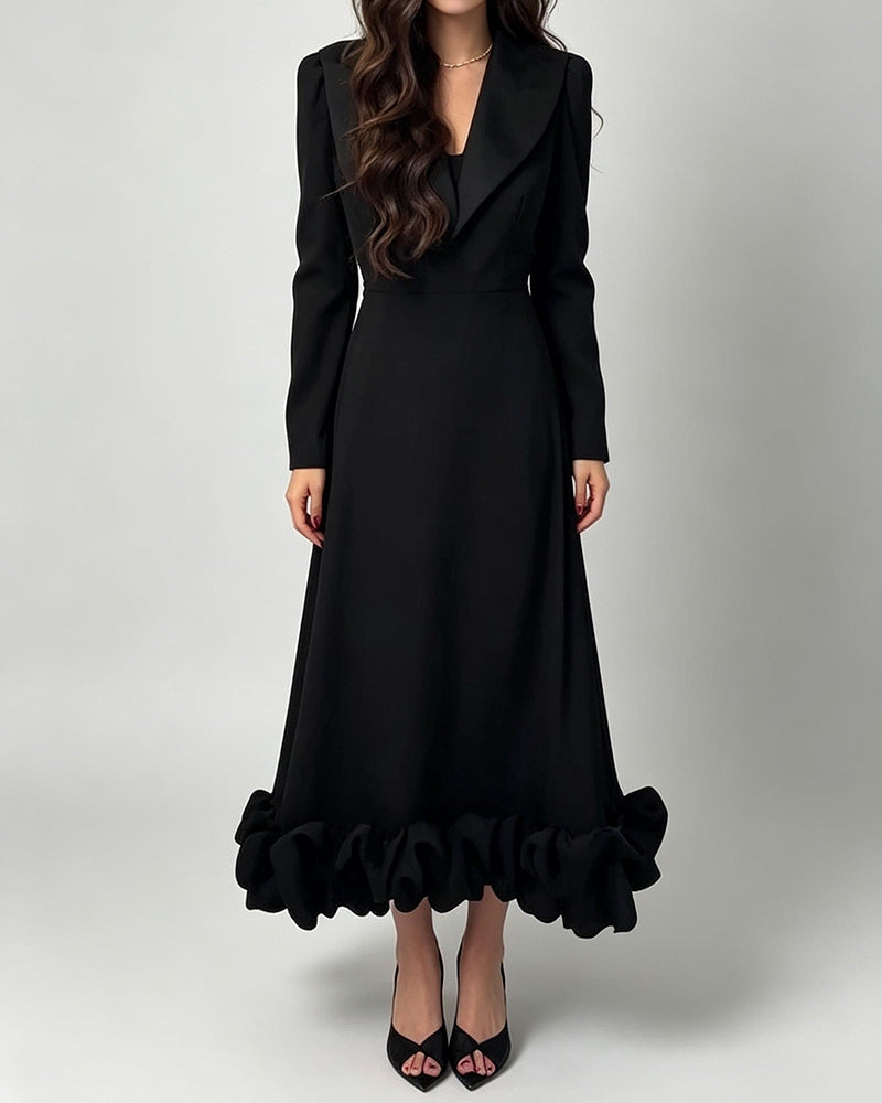 Cassandra Black Black Lapel Blazer and Midi Dress Set