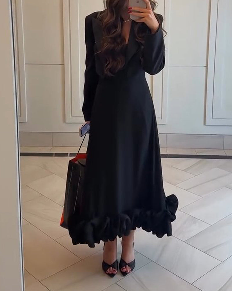 Cassandra Black Black Lapel Blazer and Midi Dress Set