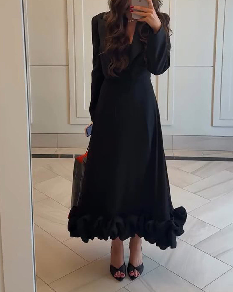 Cassandra Black Black Lapel Blazer and Midi Dress Set