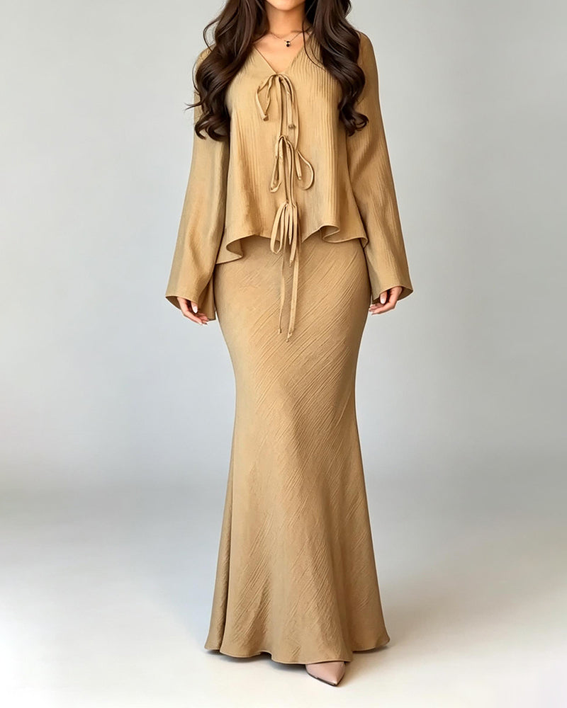 Kinsley Multicolor V-neck Tie Front Two-Piece Maxi Set