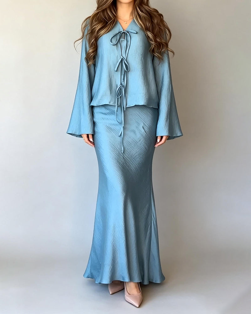 Kinsley Multicolor V-neck Tie Front Two-Piece Maxi Set