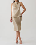 Magnolia Gold Satin Halter Top and Midi Skirt Two-Piece Set