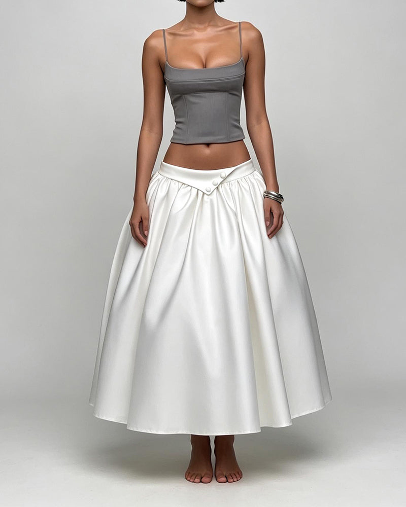 Paloma Grey Spaghetti Strap Corset Top & Midi Skirt Two-Piece Set