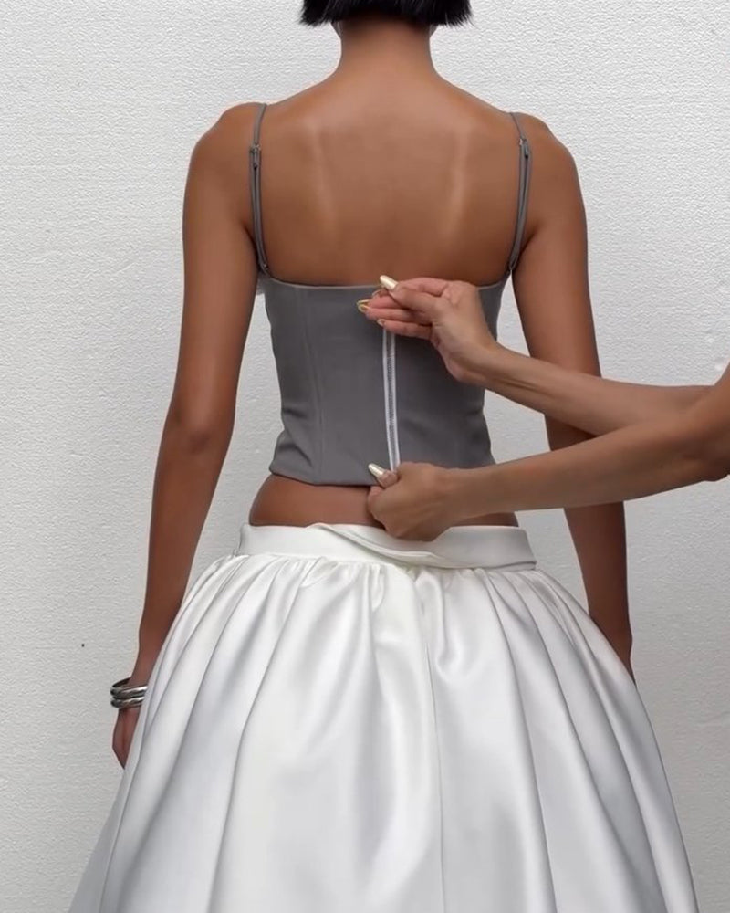 Paloma Grey Spaghetti Strap Corset Top & Midi Skirt Two-Piece Set