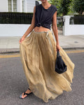 Valentina Khaki Knotted Sleeveless Top and Chiffon Maxi Skirt Two-Piece Set