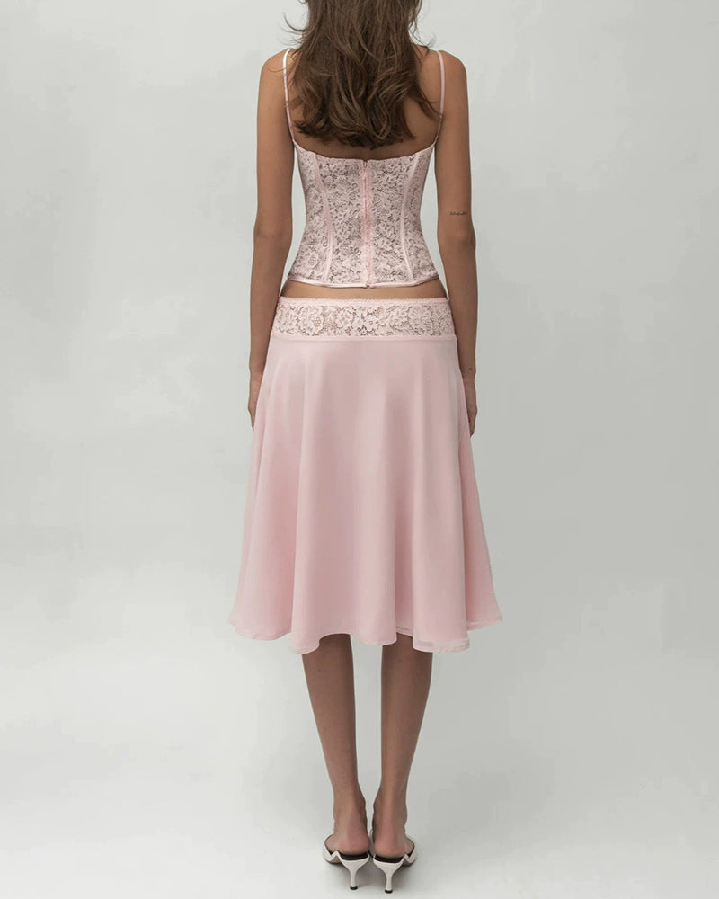 Talia Pink Lace Top & Midi Skirt Two-Piece Set