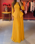 Milana Yellow Long-Sleeve Peplum Top & Pleated Maxi Skirt Two-Piece Set