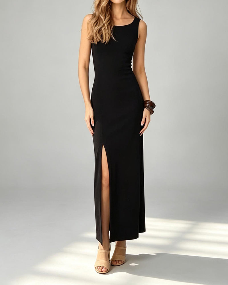 Salma Black Backless Cutout Slit Maxi Dress