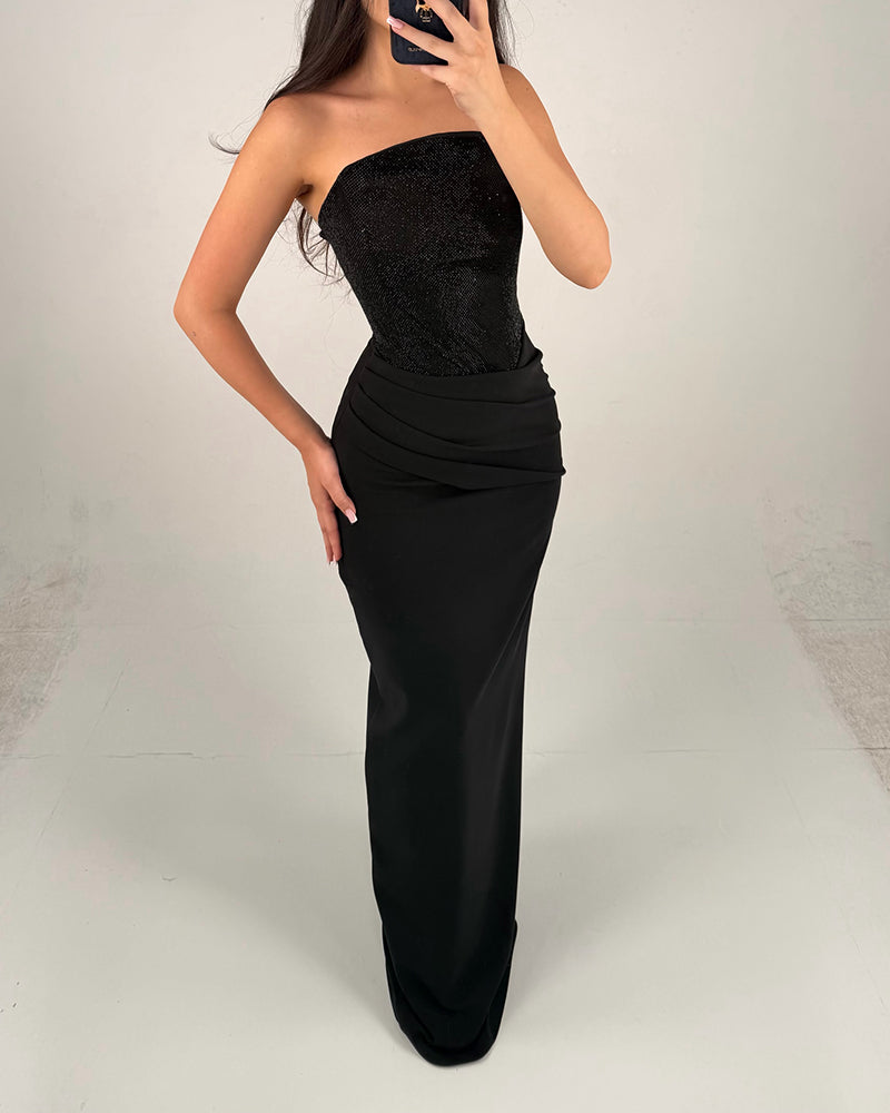 Ravenna Black Strapless Sequin Bodice Maxi Dress